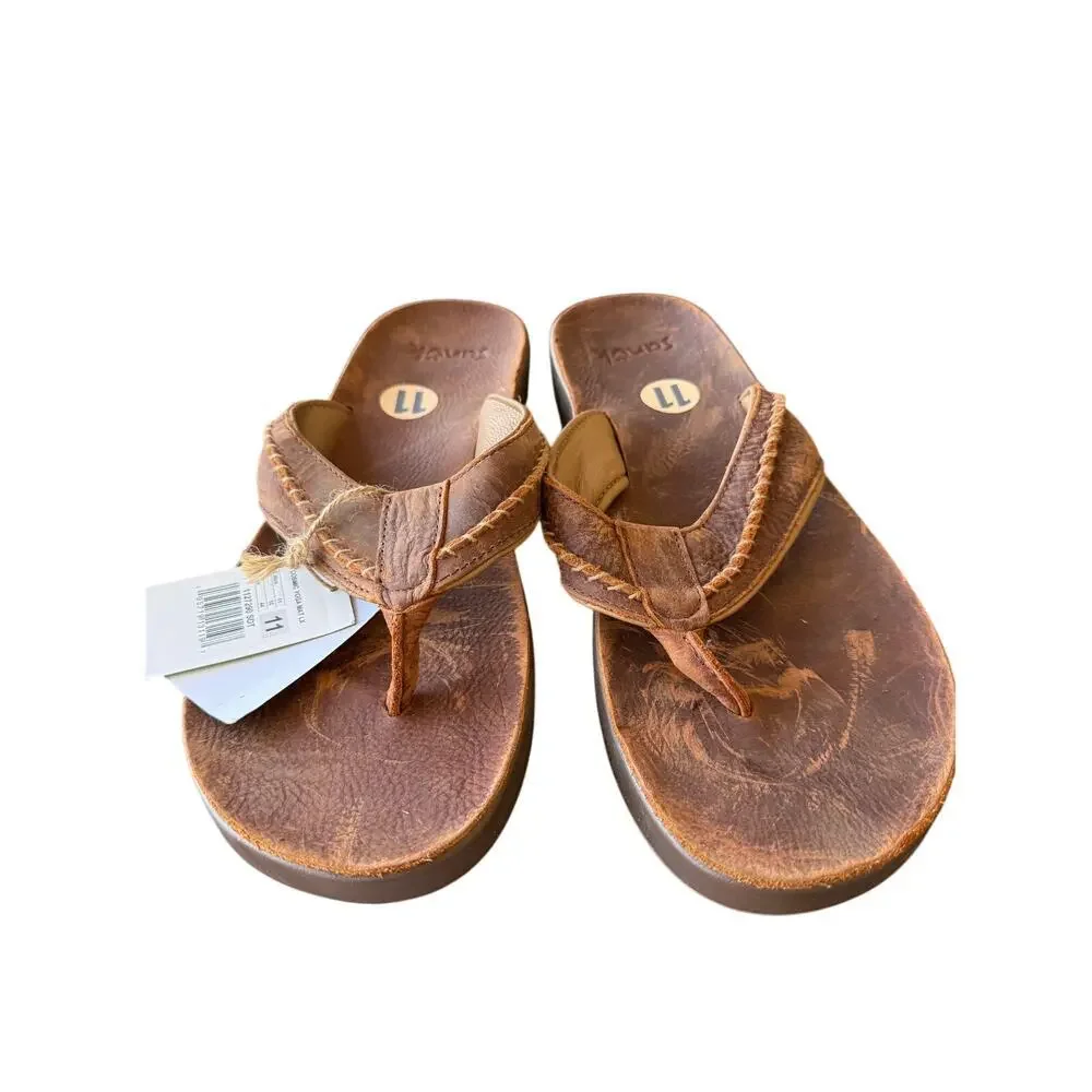 Sanuk Men's Saddle Tan Cosmic Yoga Mat Lx Flip Flop Sandals Size 11